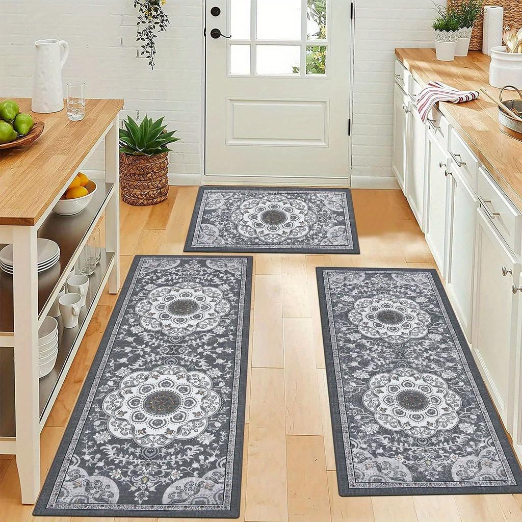 3 Pcs Set Floor Mat Bohemian Style Rugs Kitchen Carpet Non-slip Comfortable Washable Kitchen Decoration Office Bedroom Corridor