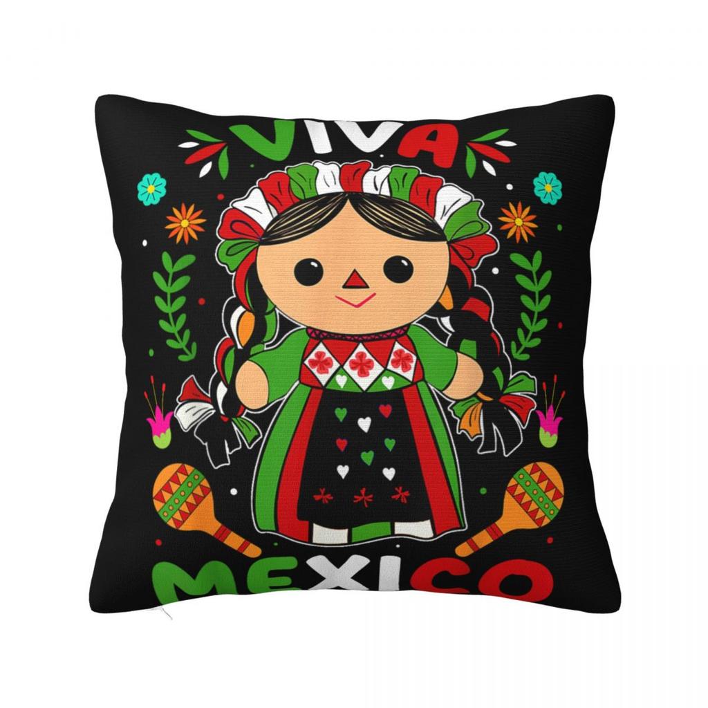 Pillow Case Viva Mexico Boy Girl Maracas Guitar Mexican Square Pillow Cover Cushion Cover Pillowcases For Sofa Home Decoration