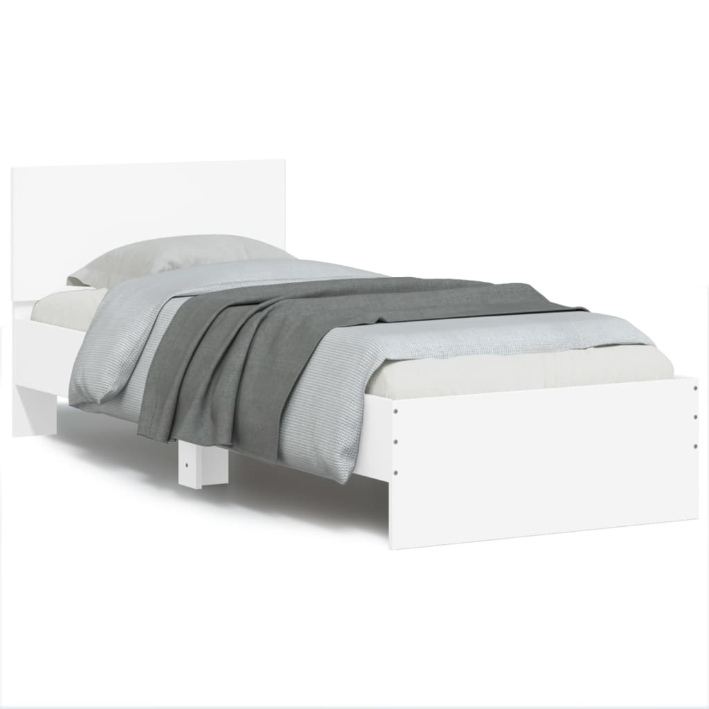White Bed Frame with Headboard 75 x 190 cm Wood Based Material