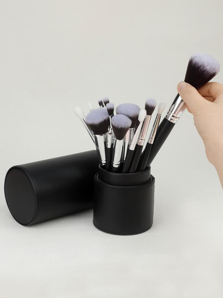 15-Piece Black & Silver Makeup Brush Set: Powder, Blush, Eyeshadow, Eyebrow & Highlighter Brushes with Soft Bristles