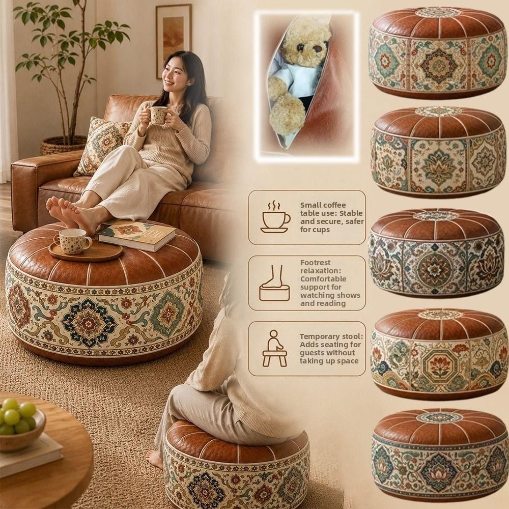 Boho Pattern Footstool Cover Foldable Round Pouf Cover New Storage Bench Multipurpose Storage