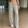 Women's High Waist Straight Leg Casual Pants with Tie Front and Patchwork - Loose Fit Color for Everyday Wear
