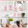 Wooden Easter Decorations Easter Bunny Table Sign 6 Pcs Easter Bunny Wood Signs Rustic Pink Wooden Bunny Blocks for Spring