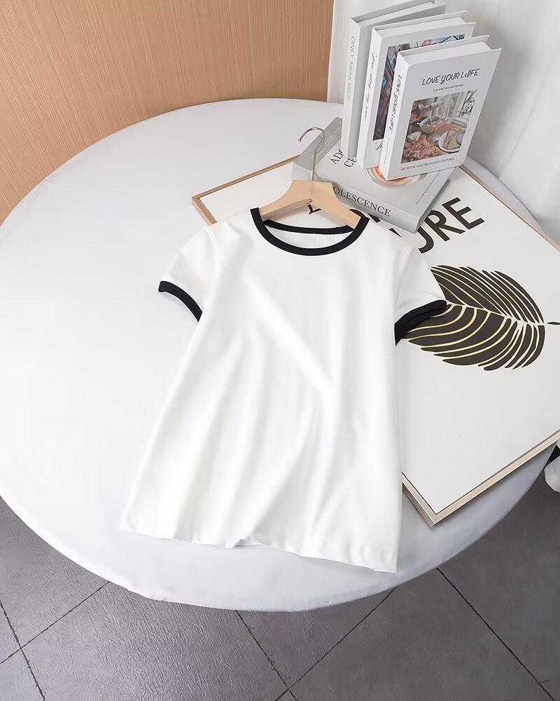 

BM&MD&ZA Женская универсальная футболка с коротким рукавом и круглым вырезом, с цветными блоками, весна/лето Small белый