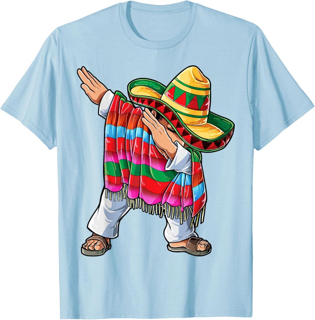 Dabbing Mexican Poncho Cinco de Mayo Boys Unisex Short Sleeve Sombrero Dab T-Shirt