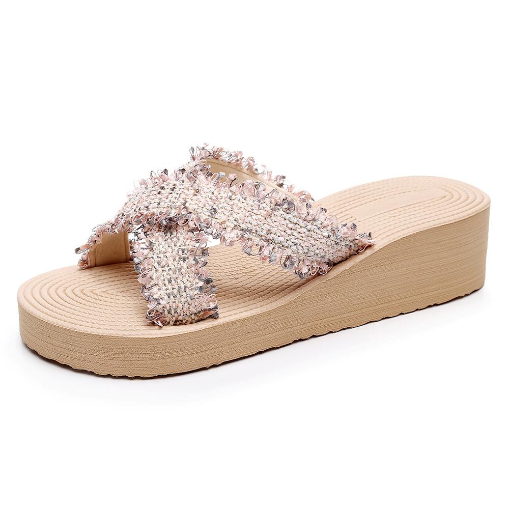 South East Asia style women's slippers summer new cross-drag women wear thick-soled slope heel beach shoes small fragrant women's drag