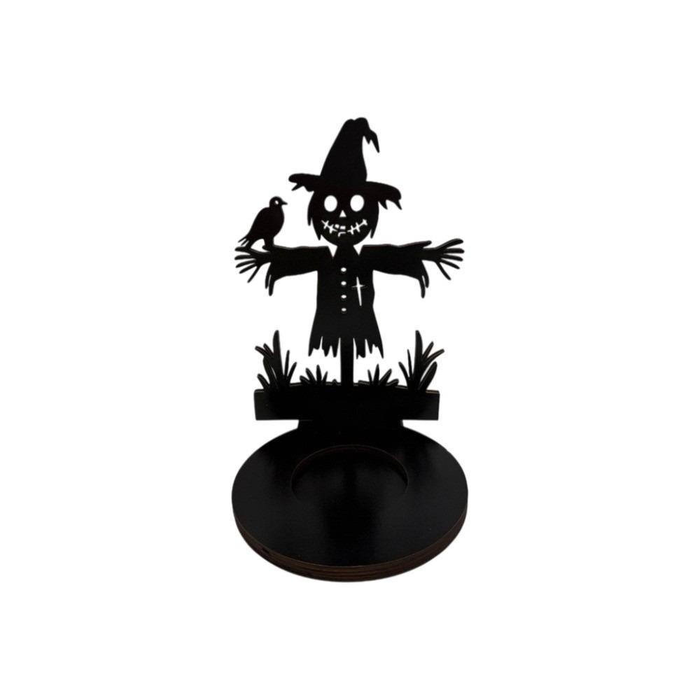 Creative Wooden Shadow Candle Holder Scarecrow Ghost Halloween Candle Stand Spook Black Cat Tealight Holder Novelty Gift