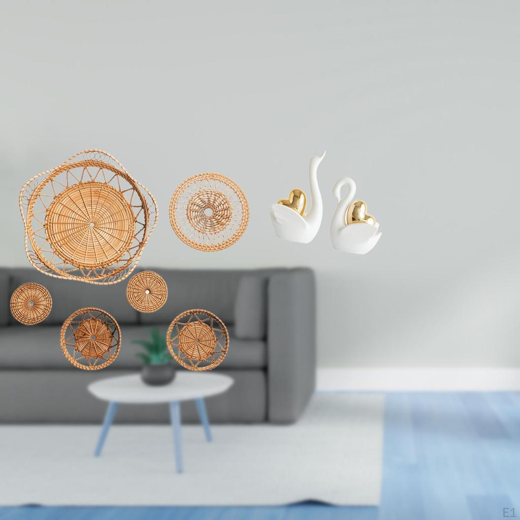 Rattan Woven Wall Art And Swan Figurines Tabletop Ornament Crafts for Tea Room Hallway Bedroom Porch