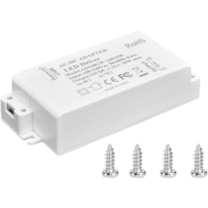 Transformateur LED 30W 24V DC 1.25A – Alimentation AC 100–240V, boîtier ABS