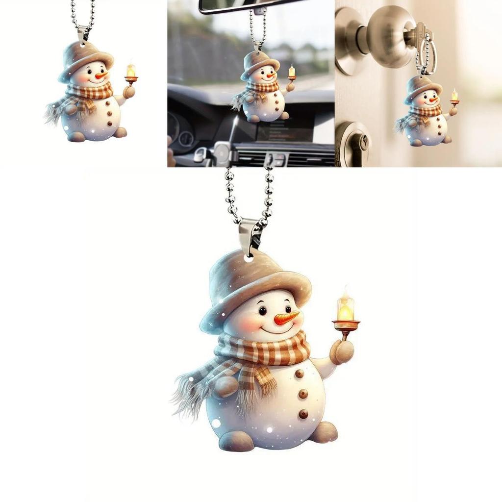 Christmas Cute Handheld Candle Snowman Pattern Acrylic Pendant For Holiday Decor And Gift Idea