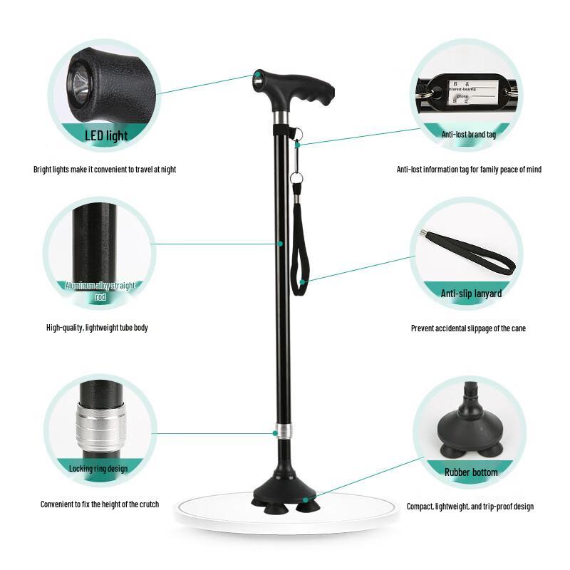 Brangdy Kodeno Telescopic Quad Cane with LED Light