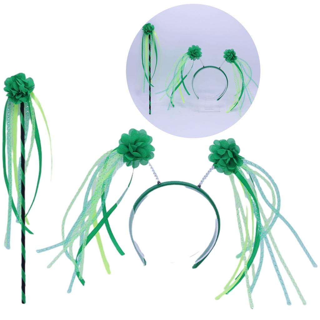 Adult Saint Patricks Day Headband/Magic Wand Green Color Irish Party Festival Flower Hair Hoop for Teens Headpiece