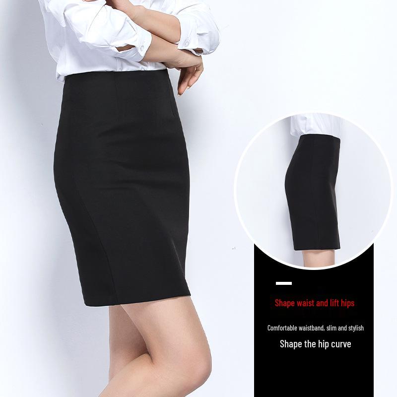 Professional Slimming Black Midi Bodycon Skirt - Business & Commuting Plus Size Spring/Summer