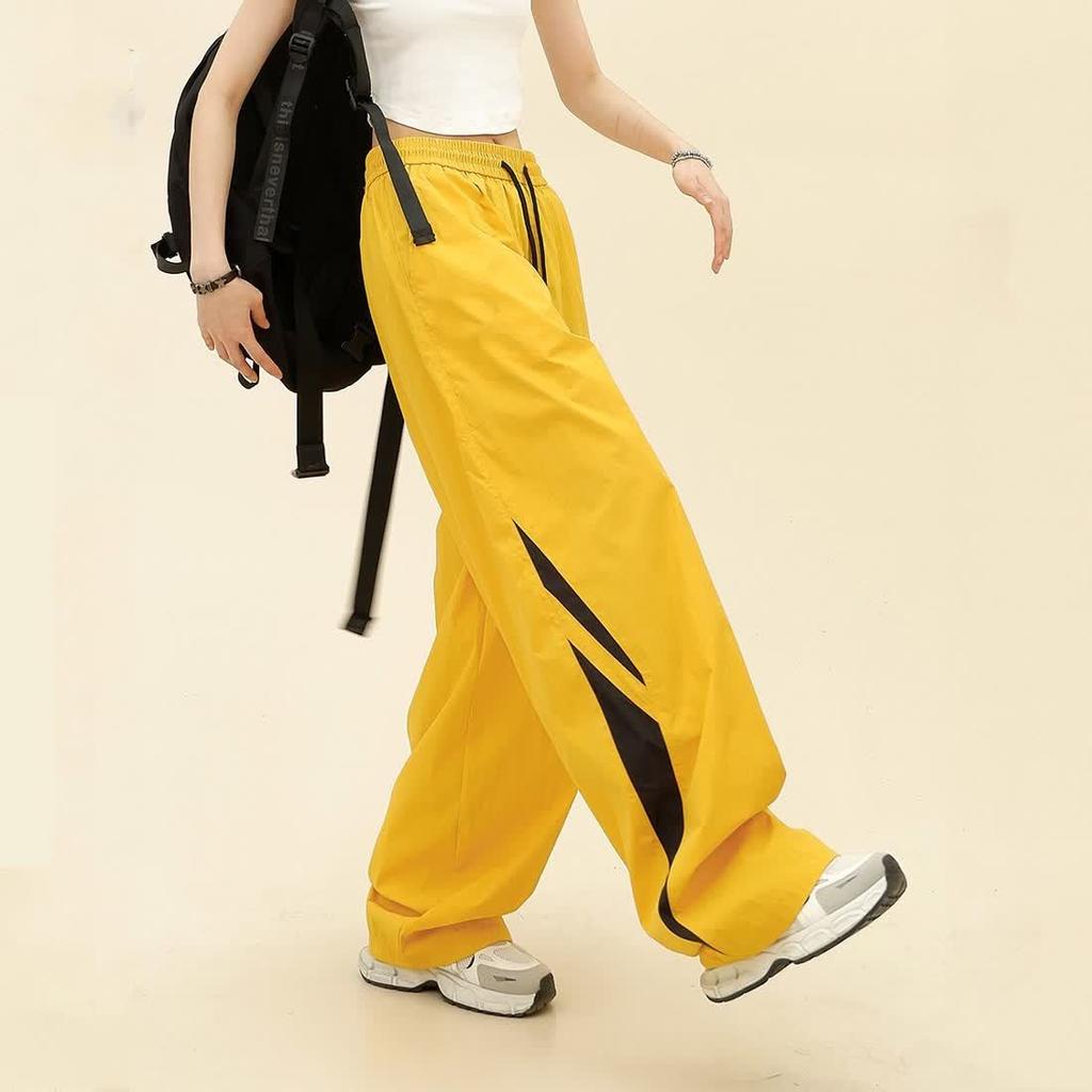 Spring and Summer Dopamine Color-blocking Casual Pants for Men's New Loose American Fashion Sports Wide-leg Pants