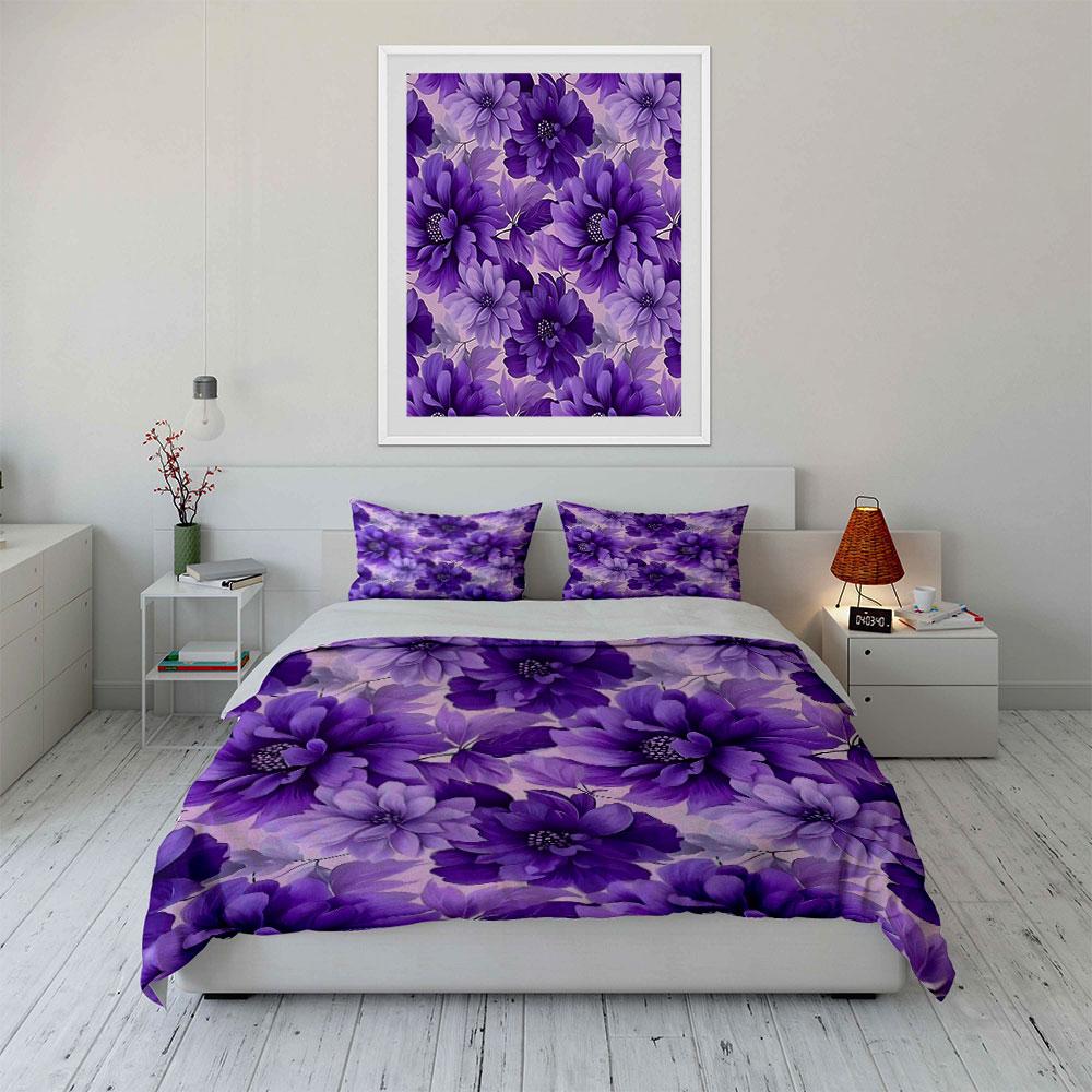 Purple Floral Three-Piece Bedding Set Exquisite Three-Piece Bedding Set Gift For Kids And Adults