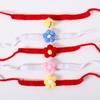 Handmade Knitted Pet Collar With Puff Flower Decor Adjustable Cats Dogs Fall Winter