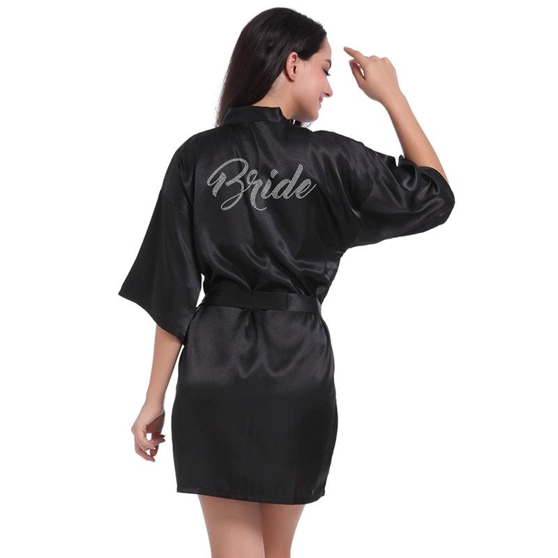 Women's Fashion Casual Rhinestone Homewear Summer Thin Kimono Half Sleeve Loungewear Solid Color Morning Robe