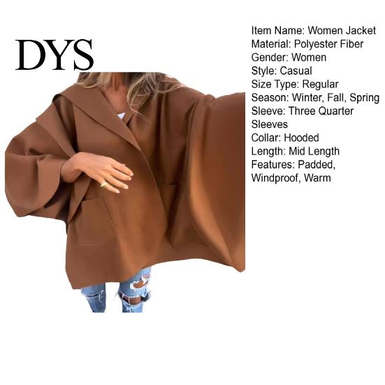 Manteau Automne Hiver Veste Femme Style Cape Capuche Poches Couleur Unie Point Ouvert Lâche avec Détail Thermique Manches Trois Quarts Randonnée Entraînement Printemps