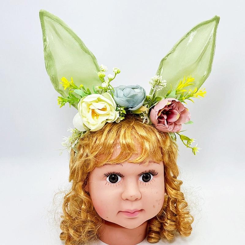 Large Bunnies Ears Hair Hoop Polychrome Flower Hairband Female Anime Headbands for Kids and Teens