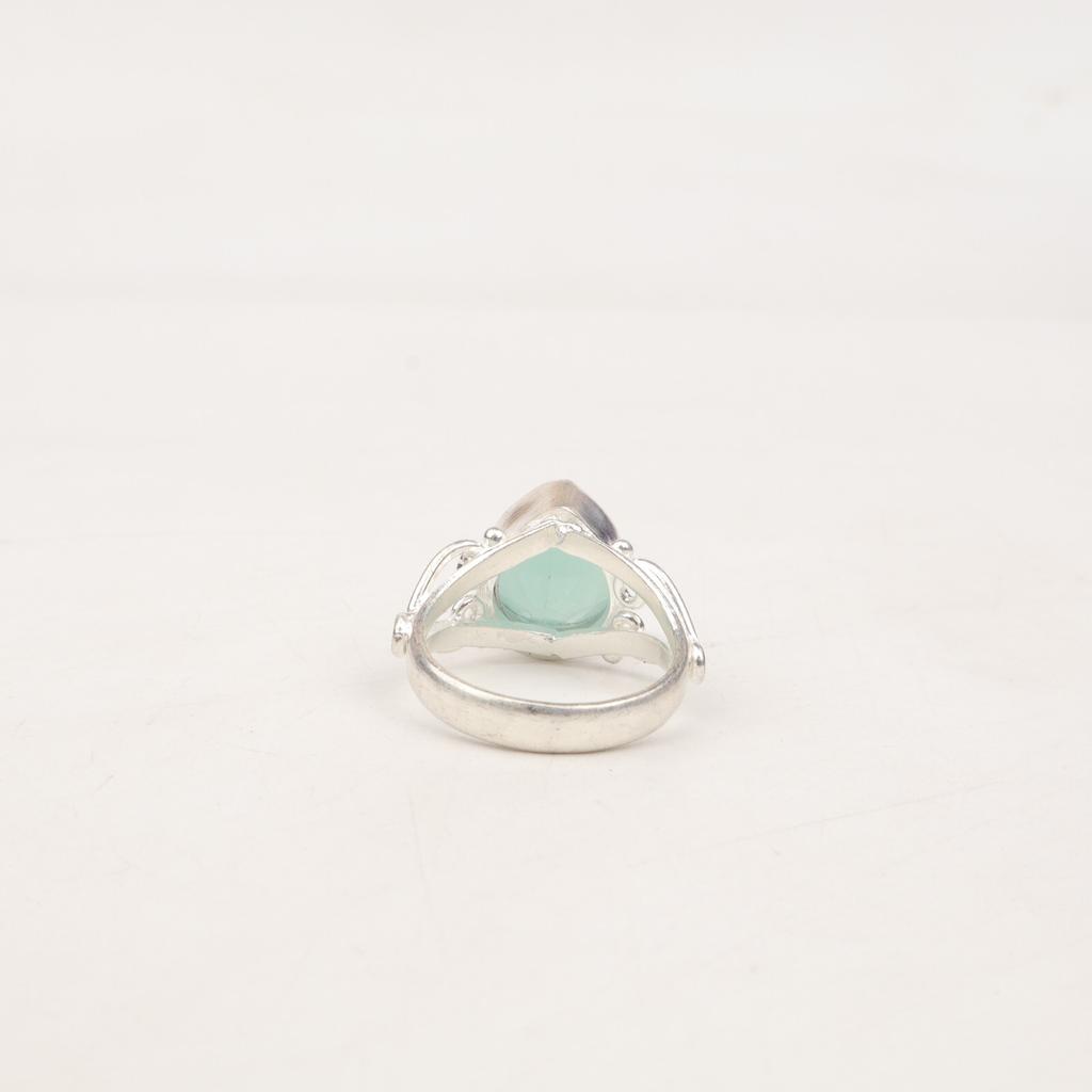Natural Aqua Chalcedony Gemstone 925 Sterling Silver Jewelry Handmade Boho Ring RR-46-8