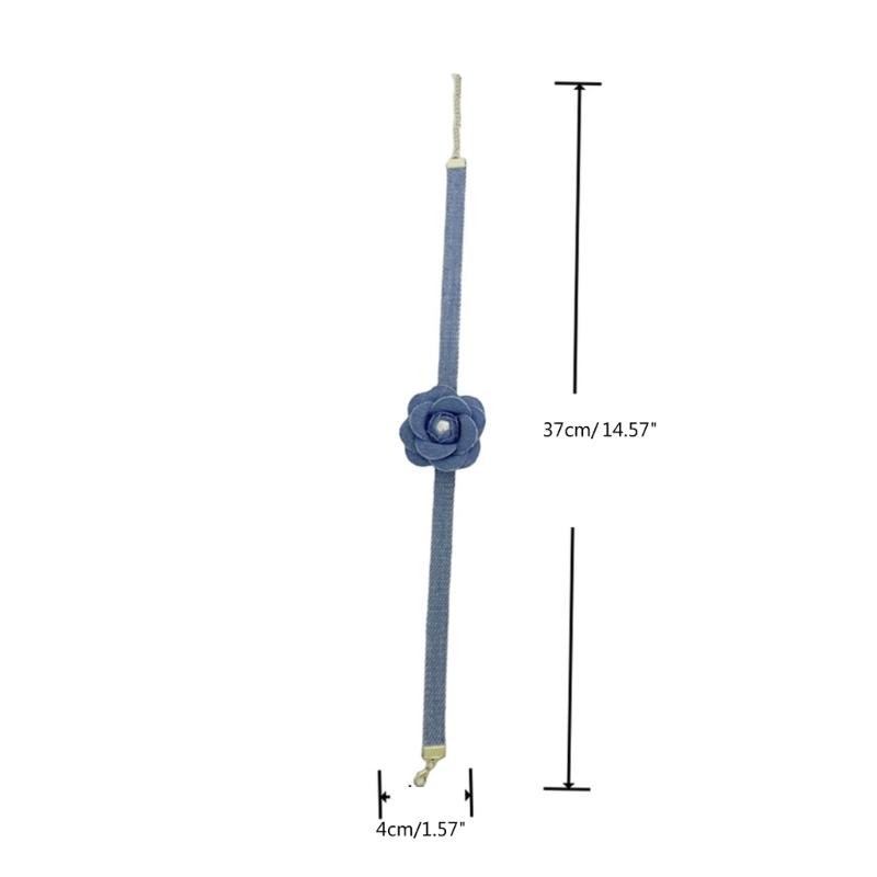 Elegante Collana Floreale in Jeans Blu Collare a Fiore 3D Catena con Lacci Choker Collane Tendenza Estiva Gioielli per la Clavicola
