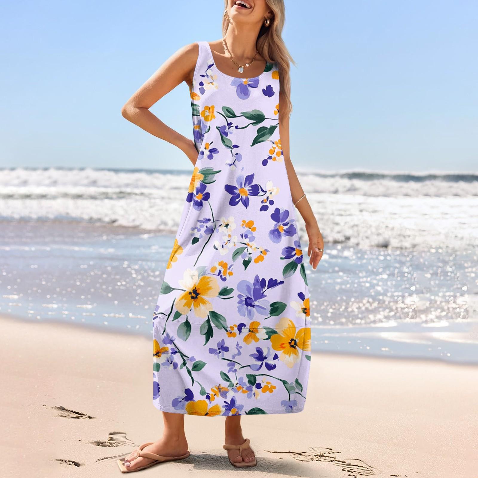 

Women s Casual Long-length Sundress Summer Beach Dress Round Neck Sleeveless Loose Sundress M світло-фіолетового кольору
