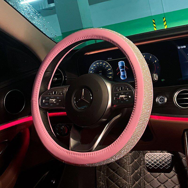 

Round Neutral Car Steering Wheel Cover Female South Korea X Cute Women Internet Celebrity Diamond-Embedded Summer Non-Slip Sweat-Absorbing Handlebar Diamond Steering Wheel Cover [Pink]