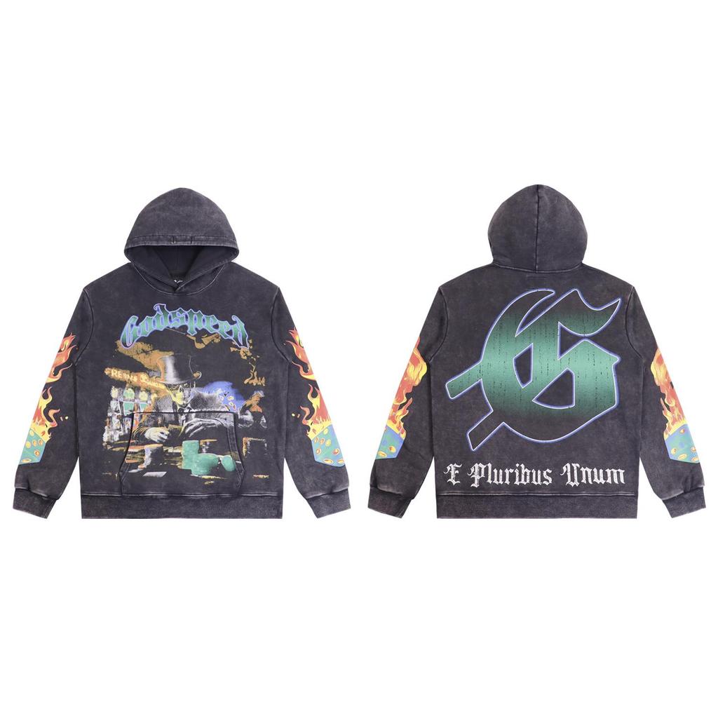 American Trendy GD Rock Retro Distressed Hoodie - Autumn/Winter Fashion