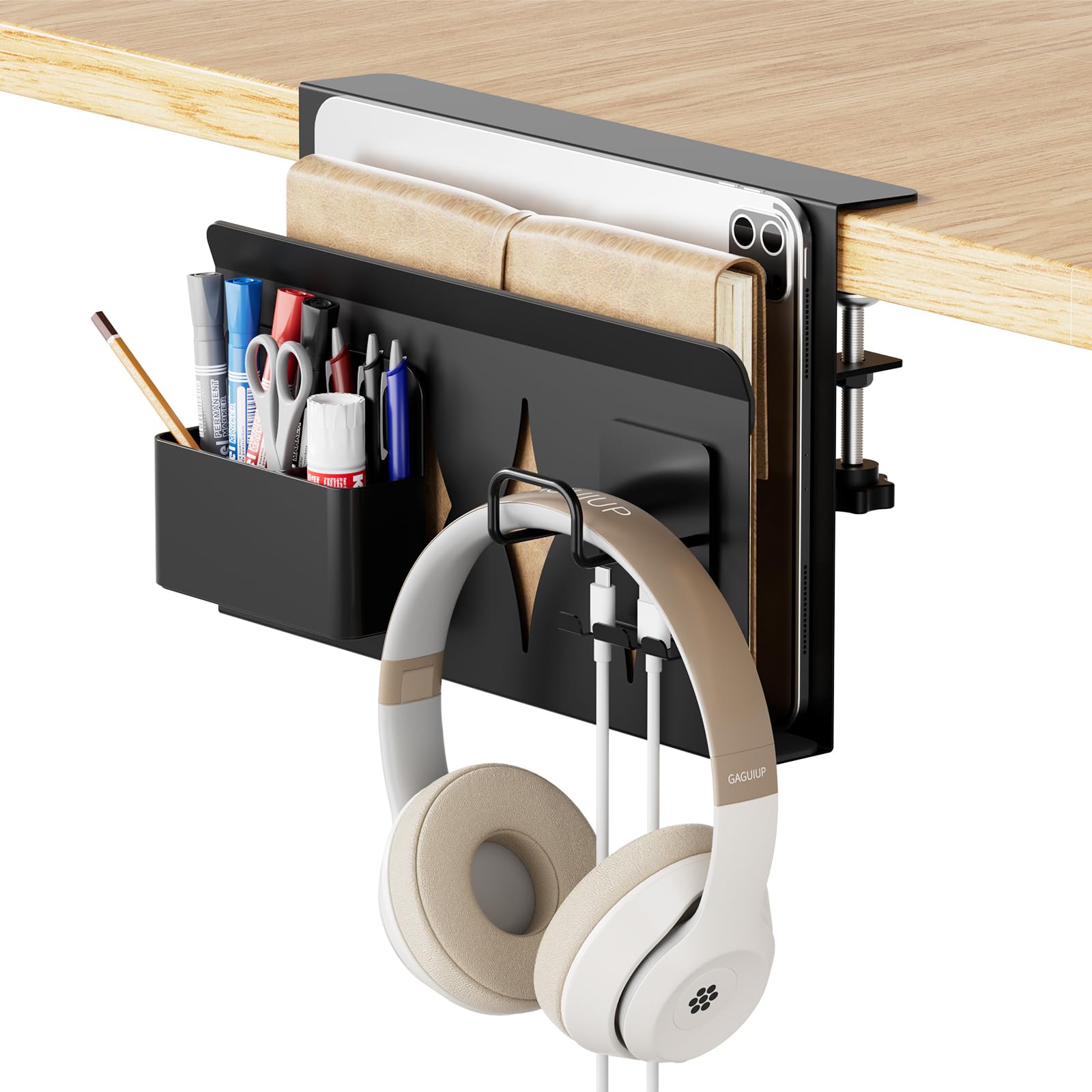 

GAGUIUP Desk Side Storage Rack, Small Item Organizer, Desk Side Holder, Table Side Pocket, PC Stand, Tablet Storage, No Drilling Required, Space