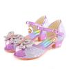 Summer Girls Sandals With Heel Fashion Rhinestone Shiny Glitter Shoes Children Princess Bowtie Pearl Dancing Shoe