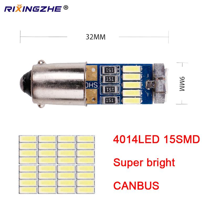 10pcs BA9S LED T4W Canbus Car Interior Lamp Bulb License Plate Lights 15SMD 12V Indicator Wedge Auto Instrument Lamp White BA9S