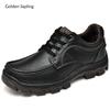 Fashion Golden Sapling Outdoor Men's Casual Shoes Genuine Leather Footwear Platform Shoes Mountain Trekking Flats Leisure Work Loafers