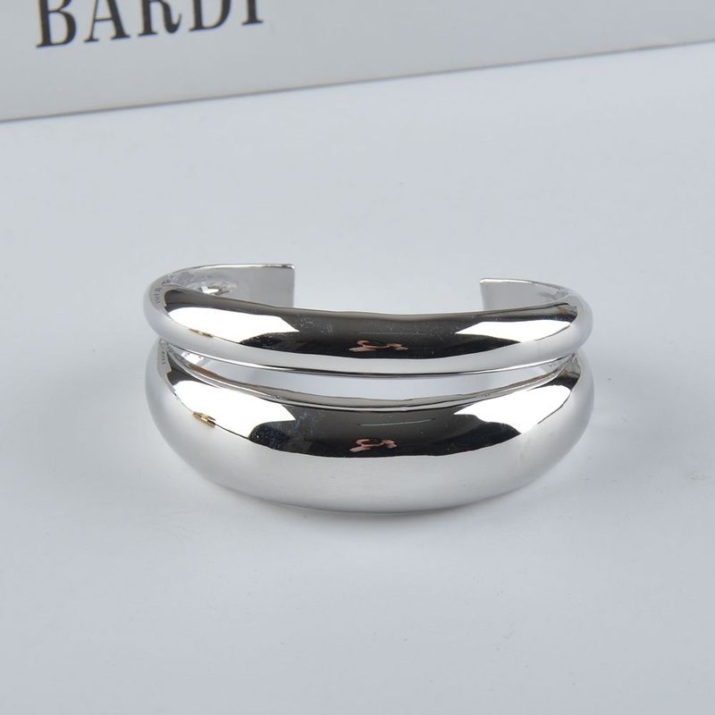 

Fashion Glossy and Simple Fashionable Open-Ended Bracelet Double-Layer Design Wide Metal Texture Glossy Bracelet 2024 New Arrival High-Grade Silver Opening