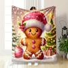 Gingerbread Man with Christmas Hat Patterned Flannel Blanket Perfect for the Bedroom Living Room, Sofa, or a Little Nap