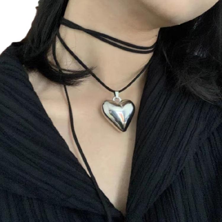 Heart Pendant Choker Necklace Neck Chain Adjustable Length Neckchain Fashionable Neckwear Jewelry Y2K Accessory Gift