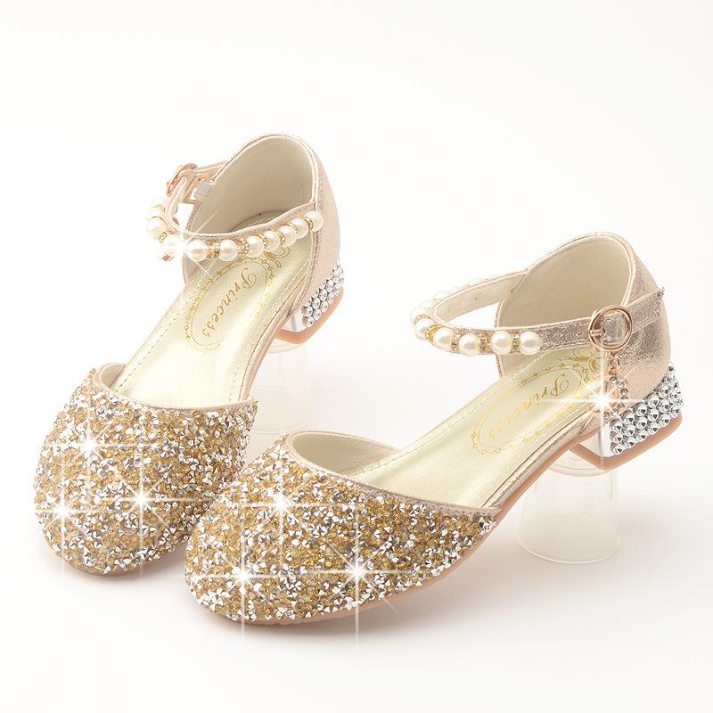 Girls' Princess Shoes Spring and Autumn New Fashionable Children's Crystal High Heels for Girls, Suitable for Performances
