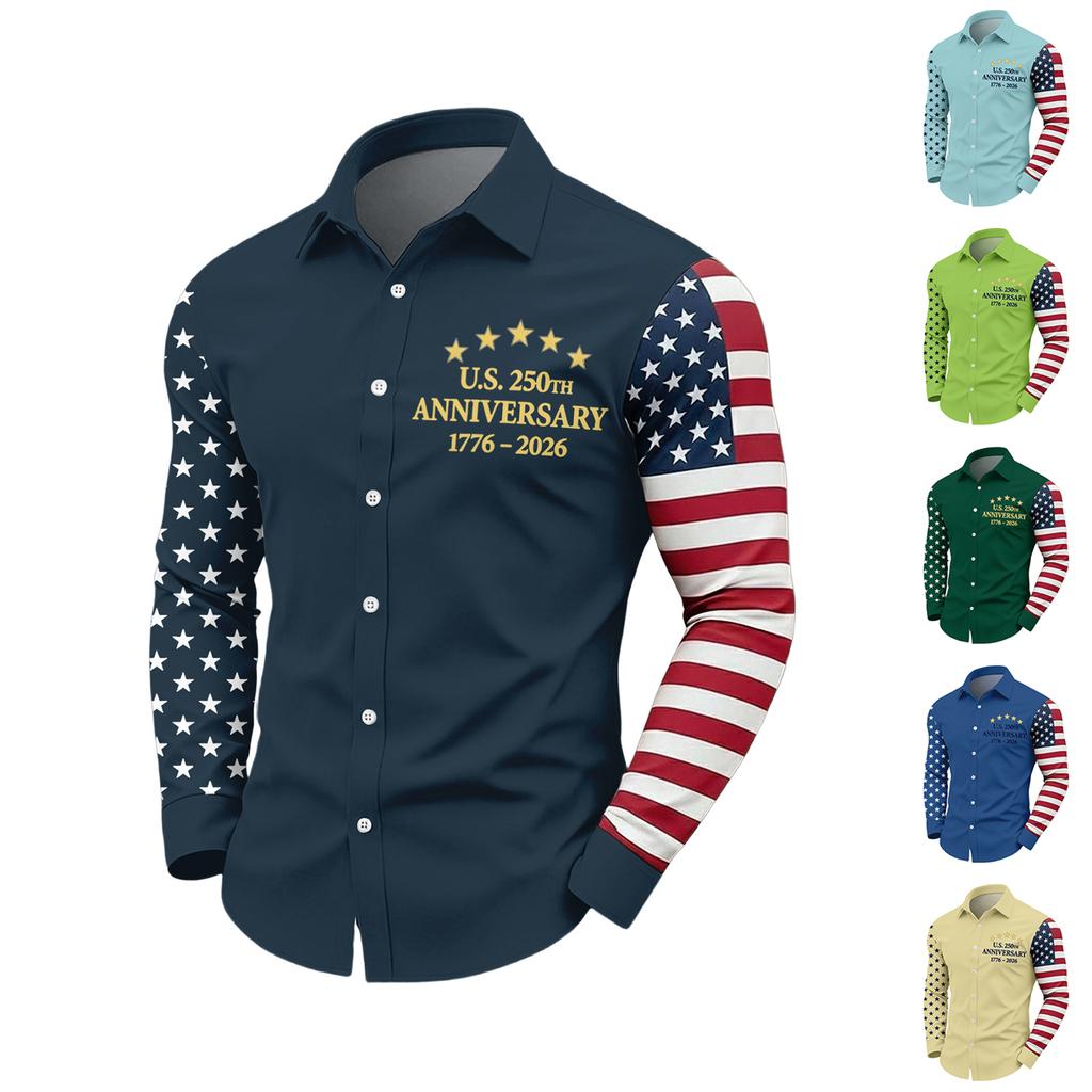 Us 250Th Anniversary Long Sleeve Shirts For Men 1776-2026 American Flag Shirts