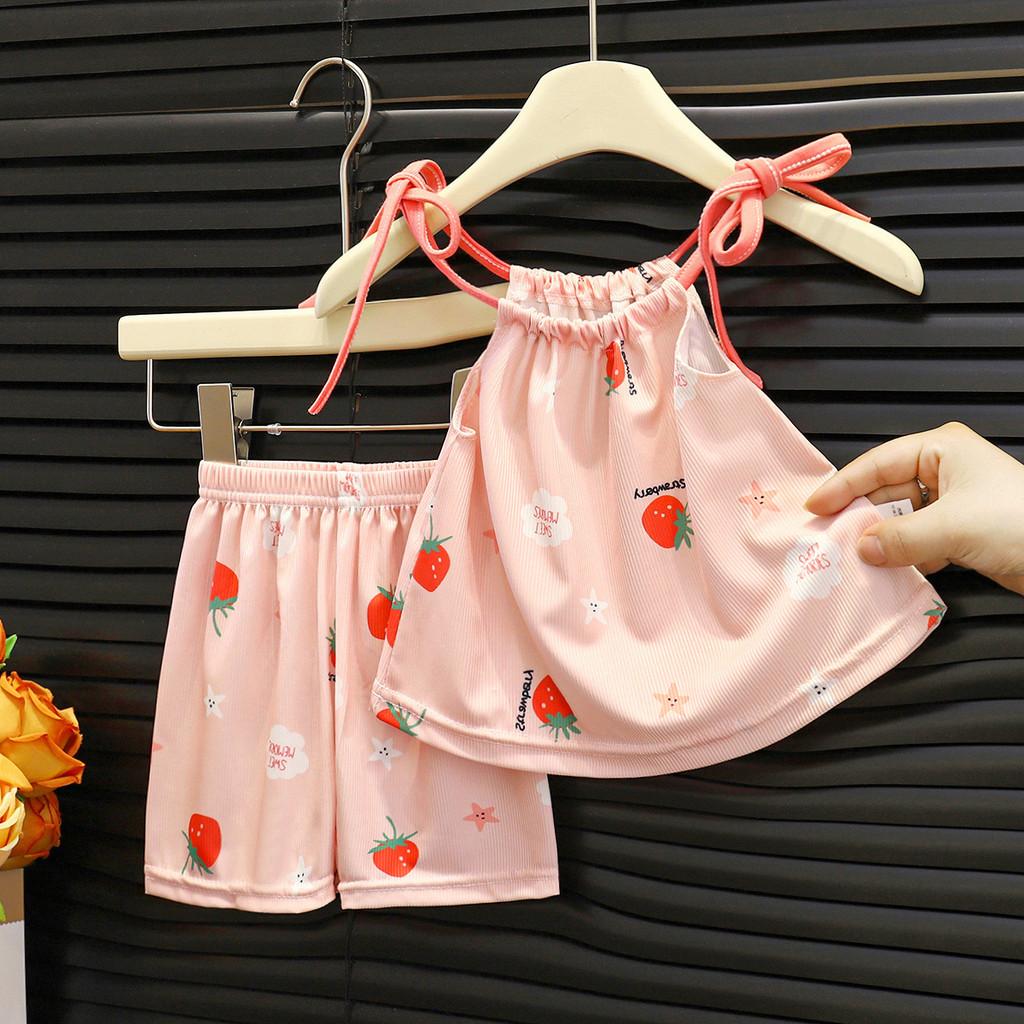 Summer Girl Shorts Pajama Set With Ice Silk Fabric For Toddler Girls