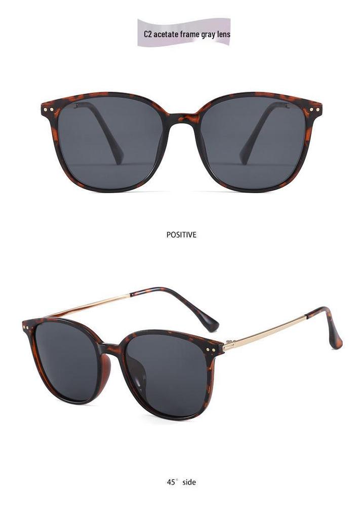 Retro Large Frame Women's Polarized Sunglasses - Tea-Colored, UV & Sun Protection, Perfect for Driving, Slimming Effect