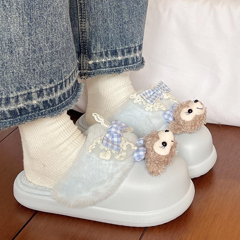 Explosive Super Soft Removable Wool Cotton Slippers Women's 2025 New Winter Out Foreign Style Cute Cartoon Bag Head