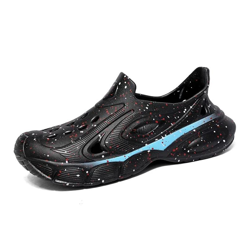 

Мужские всеохватывающие полые новые нескользящие тапочки, обувь для плавания, мужские пляжные сандалии 45 чёрный