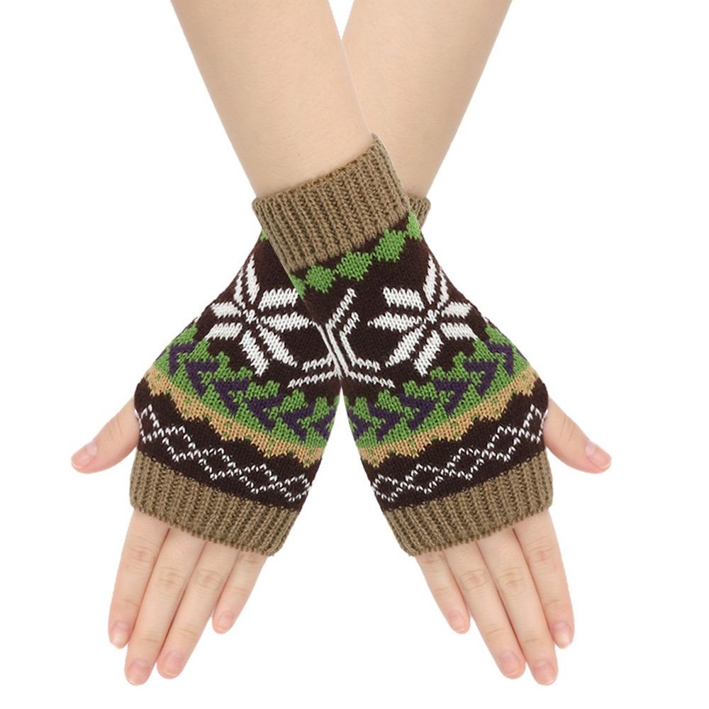 Festive Christmas Snowflake Women's Fingerless Gloves Writing Typing Winter Wrist Warmers Punk Gothic Rock Knit Half Mittens