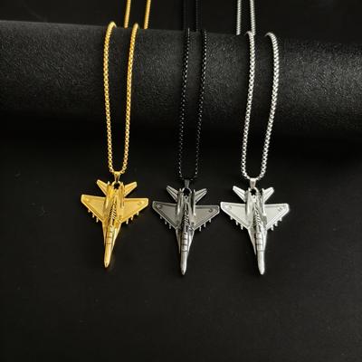 Hip Hop Fighter Jet Airplane Pendant Necklace - Commemorative Jewelry Gift