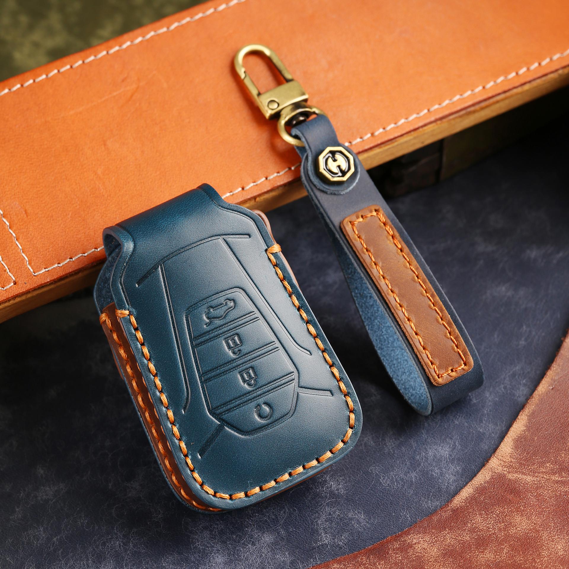 

[Isuzu ]Genuine Leather Key Cover Handmade Suitablefor mux mux d-max keychain car key case коричневий