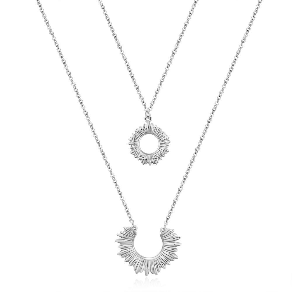 European American 18K Gold Double Layer Necklace with Sun Moon Pendant - Stainless Steel, Hot Selling