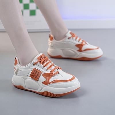 Summer New Design Platform Heightened PU Waterproof Sneakers for Women Ladies Flat Casual Running Shoes with Lace-Up Closure