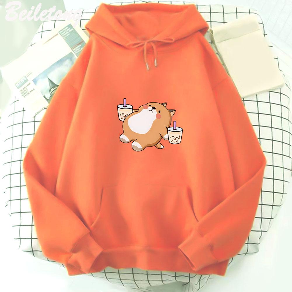 Boba Tea Hoodie Cute Dog Print Oversized Cartoon Women Sweatshirt Hoodie Kawaii Clothes for Girl Pullover Casual Harajuku
