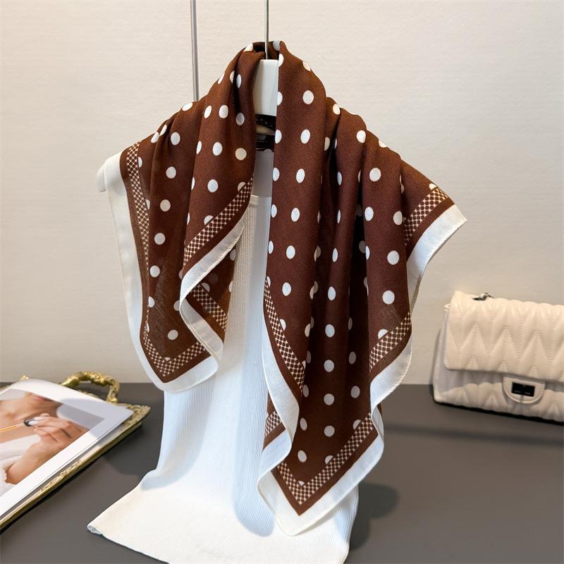 

Роскошный квадратный шарф с принтом в горошек, женский, из хлопка и льна на ощупь, повязка для волос, шейный платок, галстук, женская повязка на голову, фуляр 68X68CM