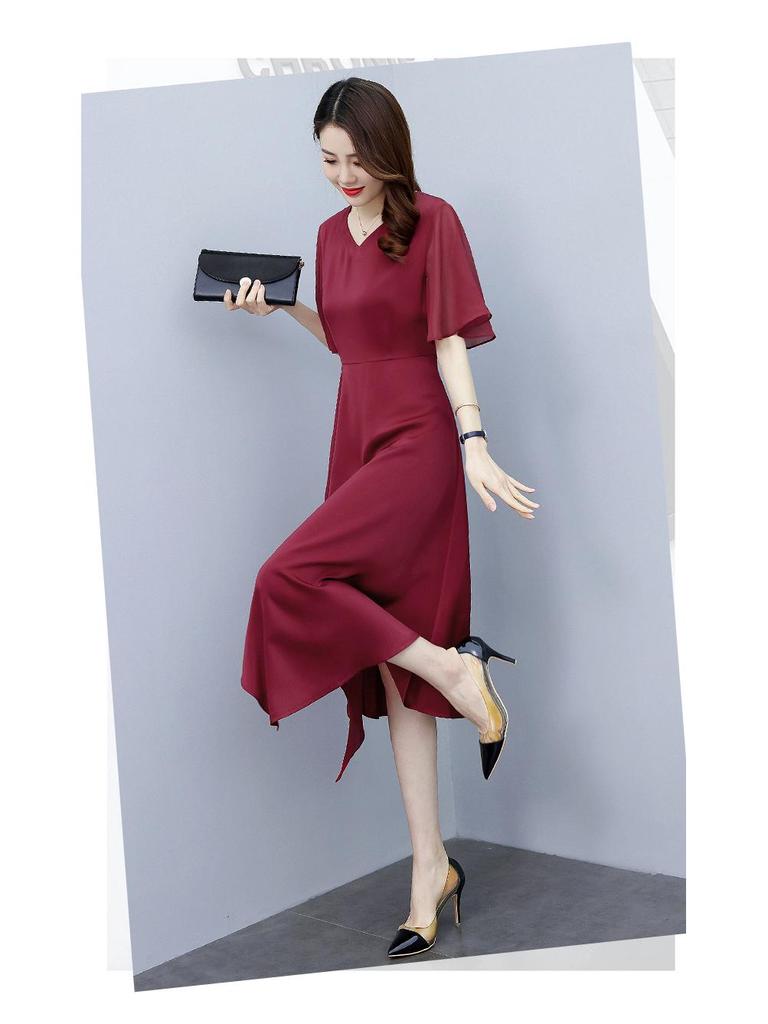 2023 Summer Chiffon Splice Slim Fit Mid-Length Dress
