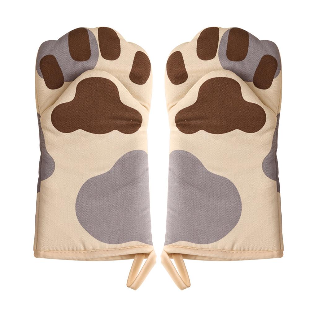 

3D мультяшные перчатки с изображением медвежьих когтей для духовки, длинные хлопковые перчатки для выпечки, термостойкие и нескользящие кухонные перчатки для микроволновой печи